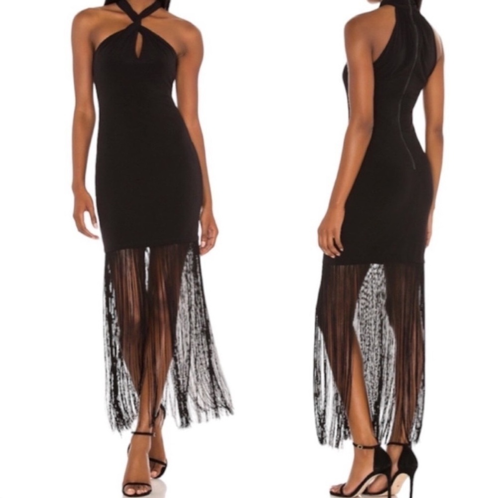 Alice + Olivia Steph Twist Neck Fringe Dress